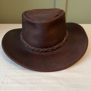 Men's Brown Cowboy Hat Genuine Leather- Large, Made In Mexico